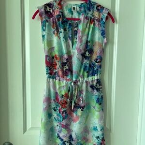 A New York XS Watercolor Print Dress Sleeveless with Drawstring Waist